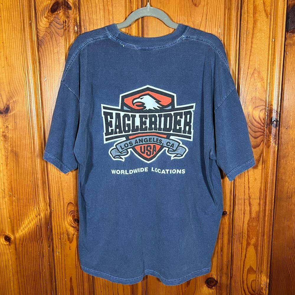 American Vintage 2XL Y2K Biker Graphic Tee Blue Regular